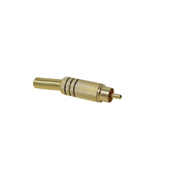 Plug RCA Macho Metal Dourado e Preto