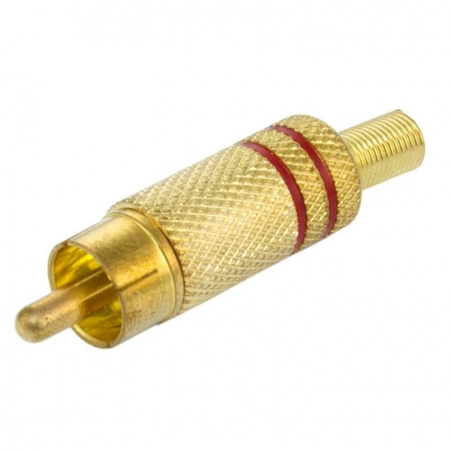 Plug RCA Macho Metal Dourado e Vermelho